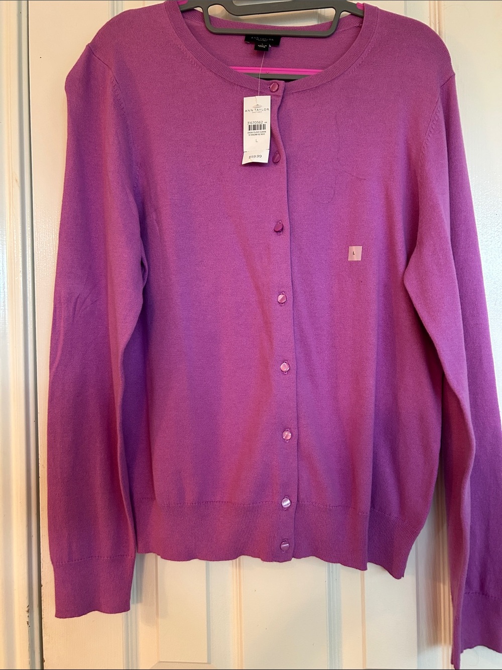 Ann Taylor Violet Crewneck Button-Front Cardigan
